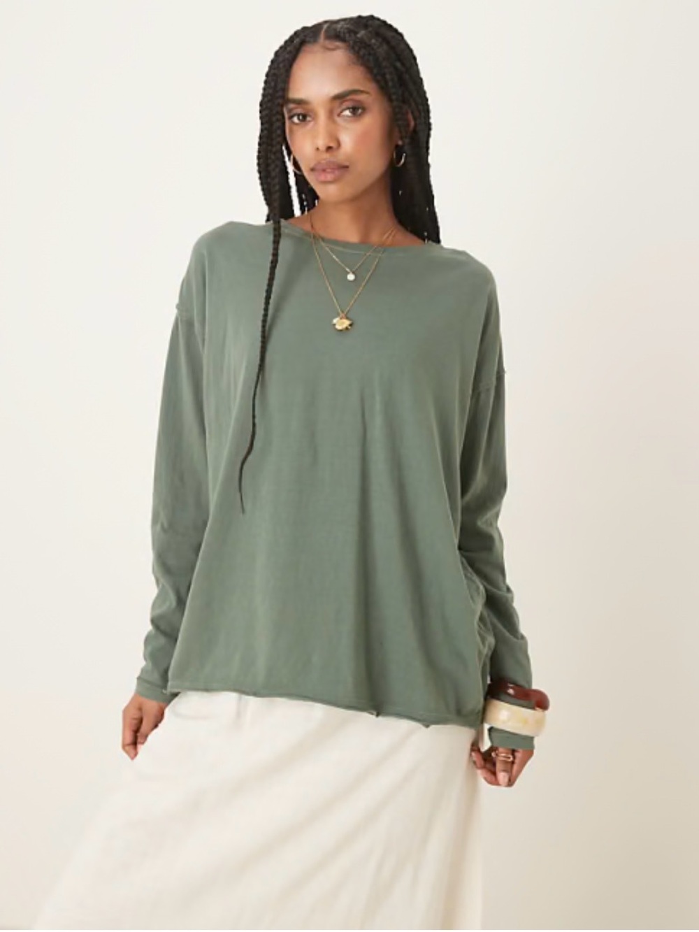 NWT We The Free from Free People Nina Long-Sleeve Tee in Topiary / Green Size M - Picture 2 of 9
